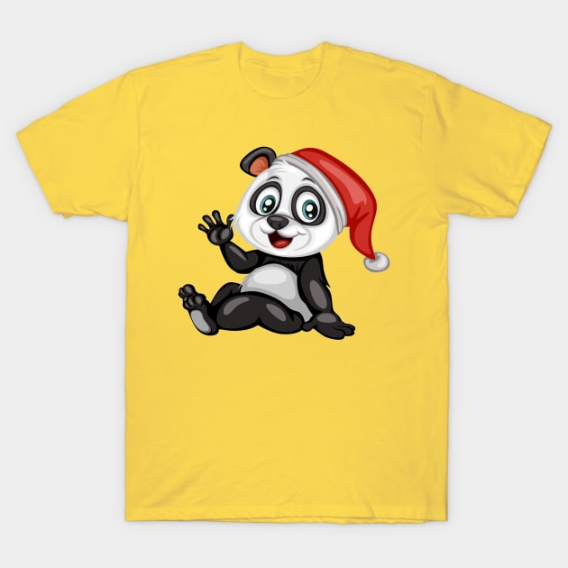 Happy Panda with a Red Christmas Hat. Cute Cartoon Panda . Happy Animals Set T-Shirt by amramna